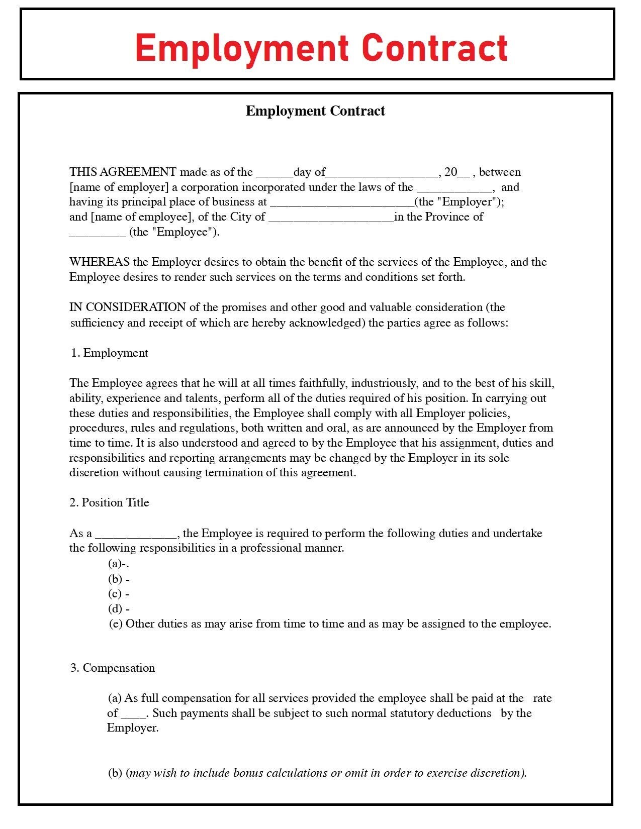 contrat travail