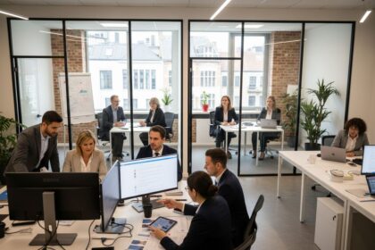 Professionnels en réunion pour discuter du recrutement commercial en Belgique