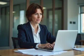 Ancienne cliente de l'agence Rezoactif consultant des documents après la fermeture, inquiète face aux conséquences administratives