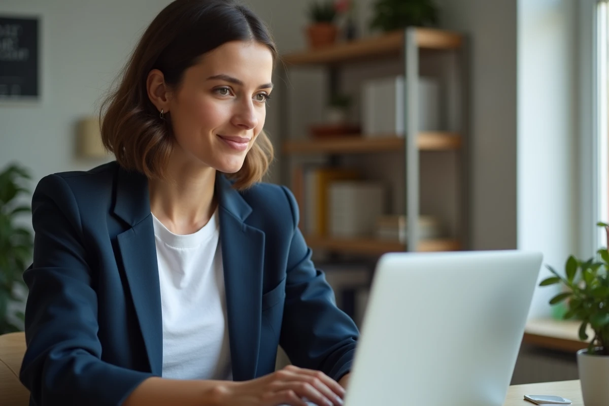 Candidate travaillant à distance sur une plateforme de recrutement en ligne depuis son bureau à domicile
