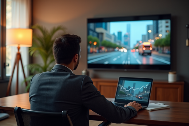 Chef d'entreprise regardant une publicité locale à la télévision