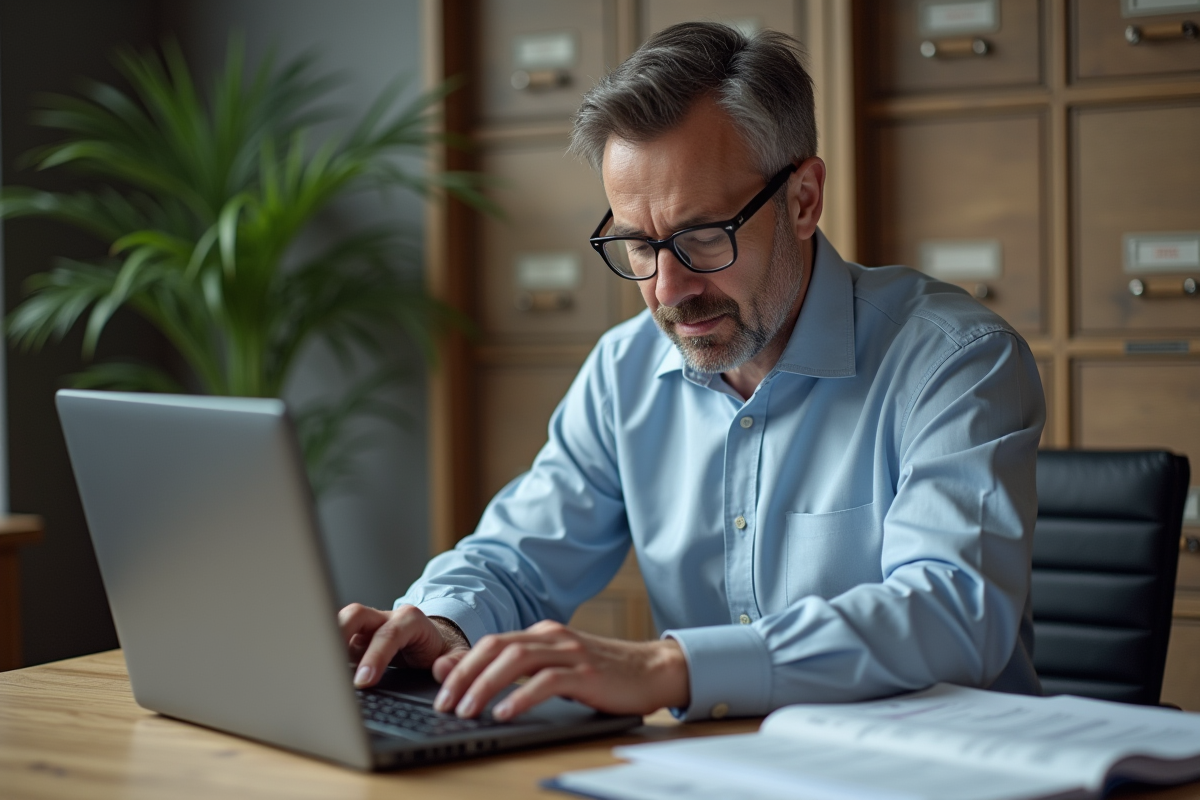 Comptable seul analysant des chiffres au bureau