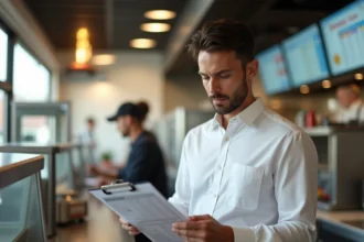 Directeur de restaurant McDonald's en train d'analyser un planning du personnel derrière le comptoir