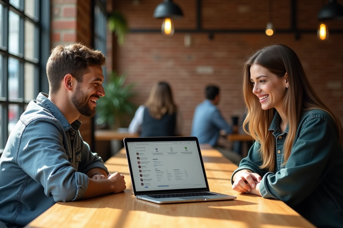 Deux professionnels analysant des profils de candidats sur une plateforme de recrutement à distance