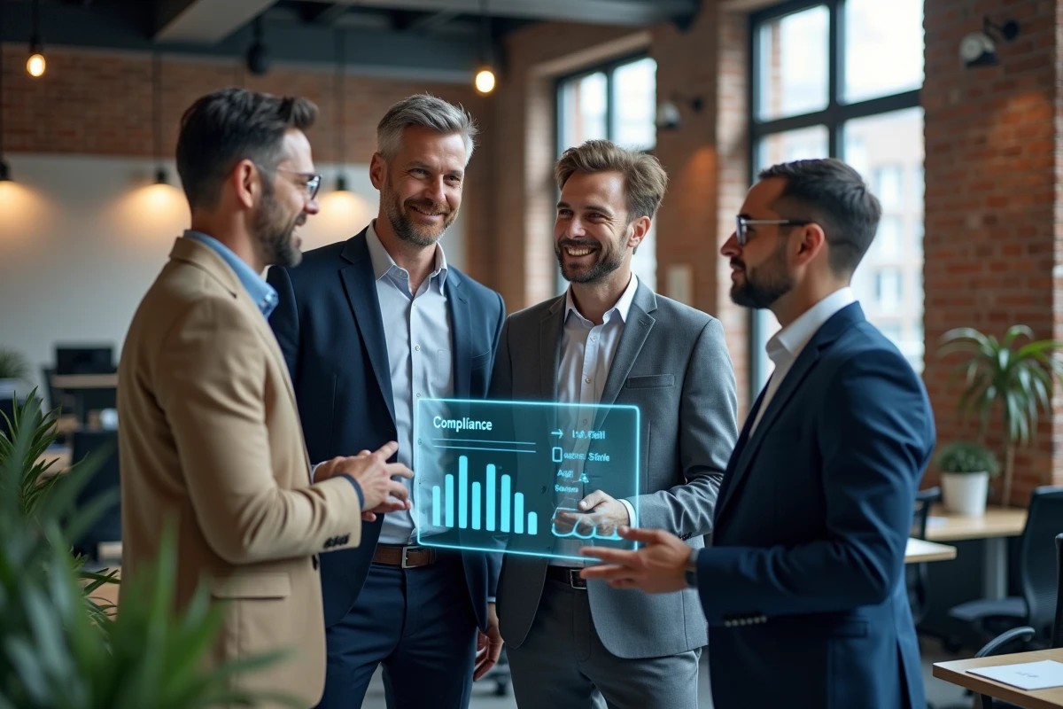 Groupe de professionnels analysant des données de conformité