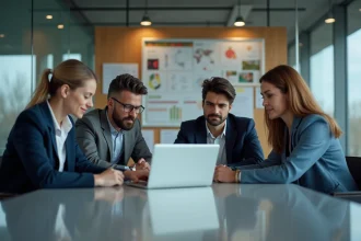 Groupe de professionnels autour d'une table en réunion
