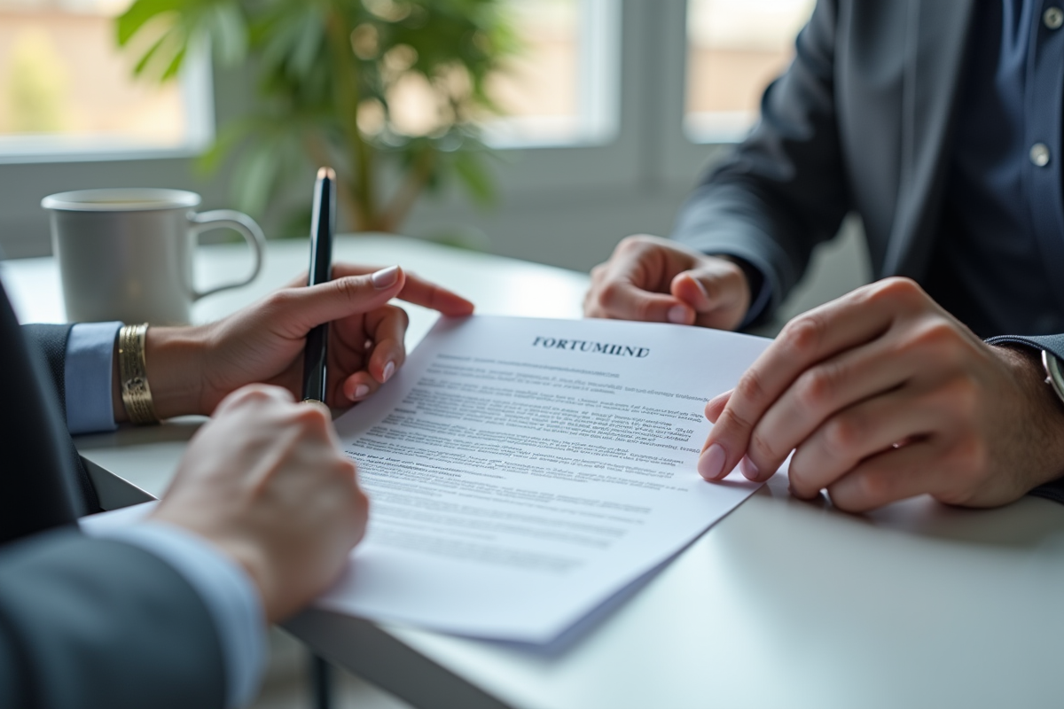 Manager RH expliquant un document à un employé dans un espace lumineux