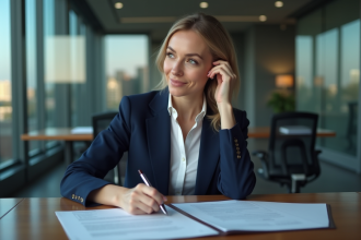 Femme d'affaires en réunion dans un bureau moderne