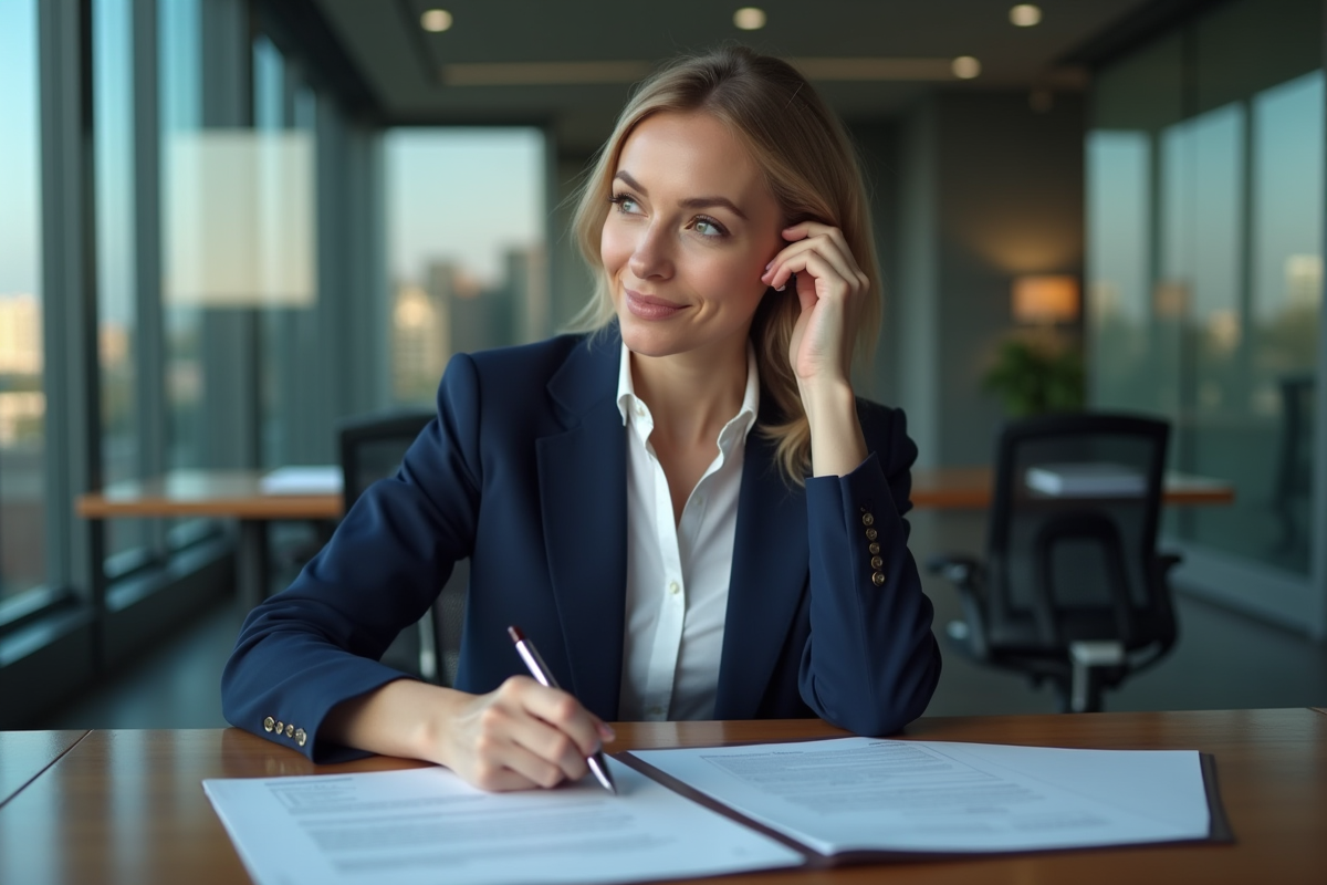 Femme d'affaires en réunion dans un bureau moderne