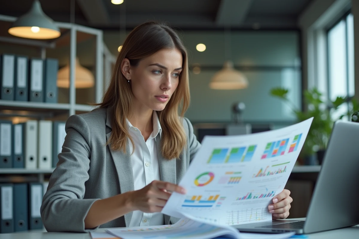 Femme d affaires analysant un tableau Excel coloré