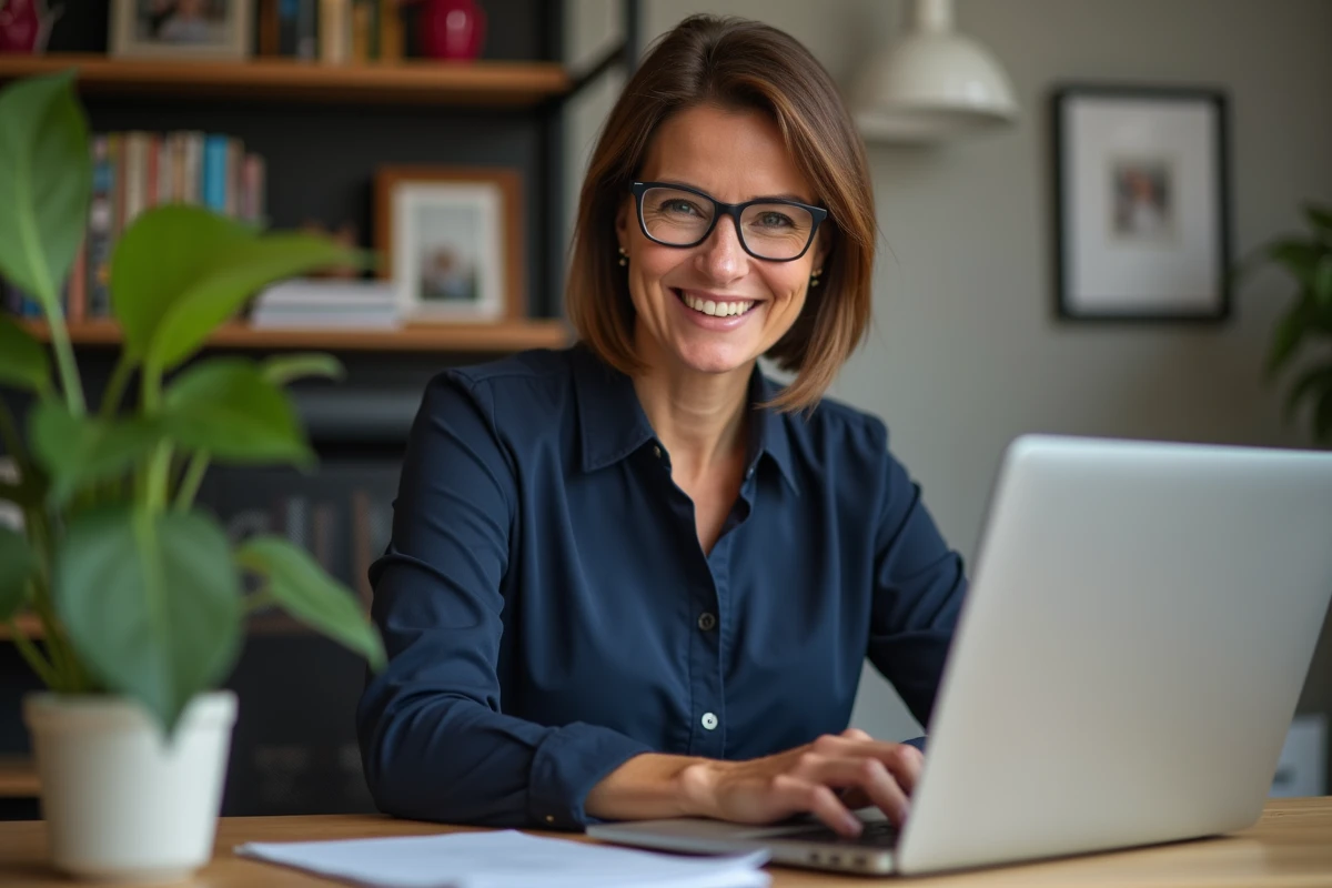 Femme au bureau à domicile travaillant sur son ordinateur