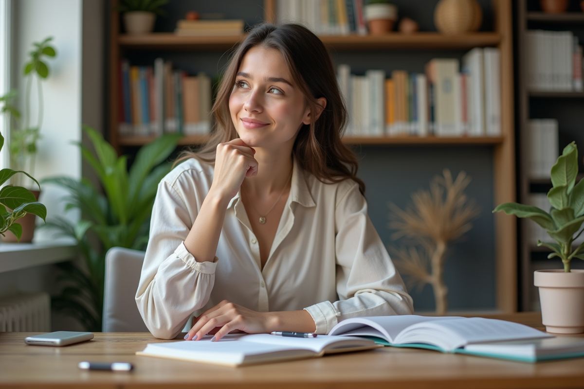 Jeune femme en bureau moderne esquissant des idées
