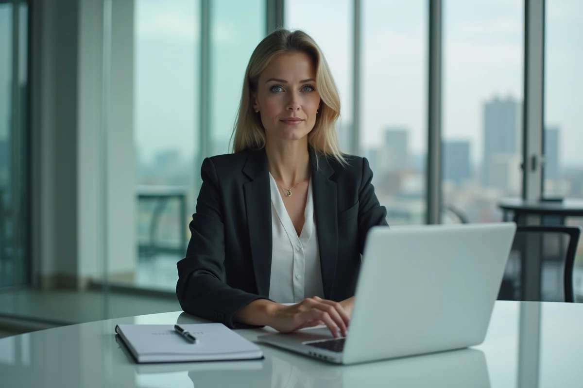 Femme d affaires concentrée travaillant sur son ordinateur portable