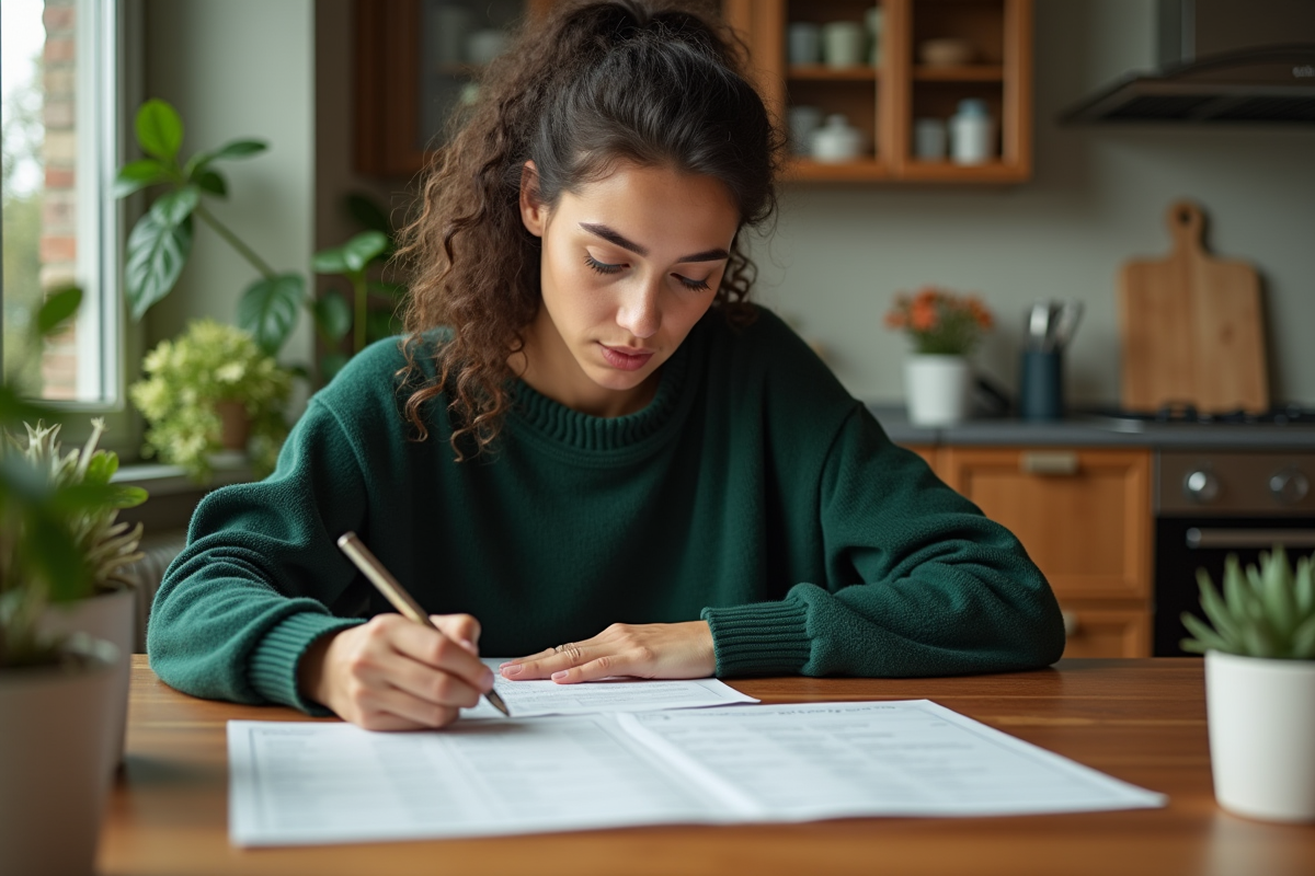 Jeune femme remplissant un formulaire d