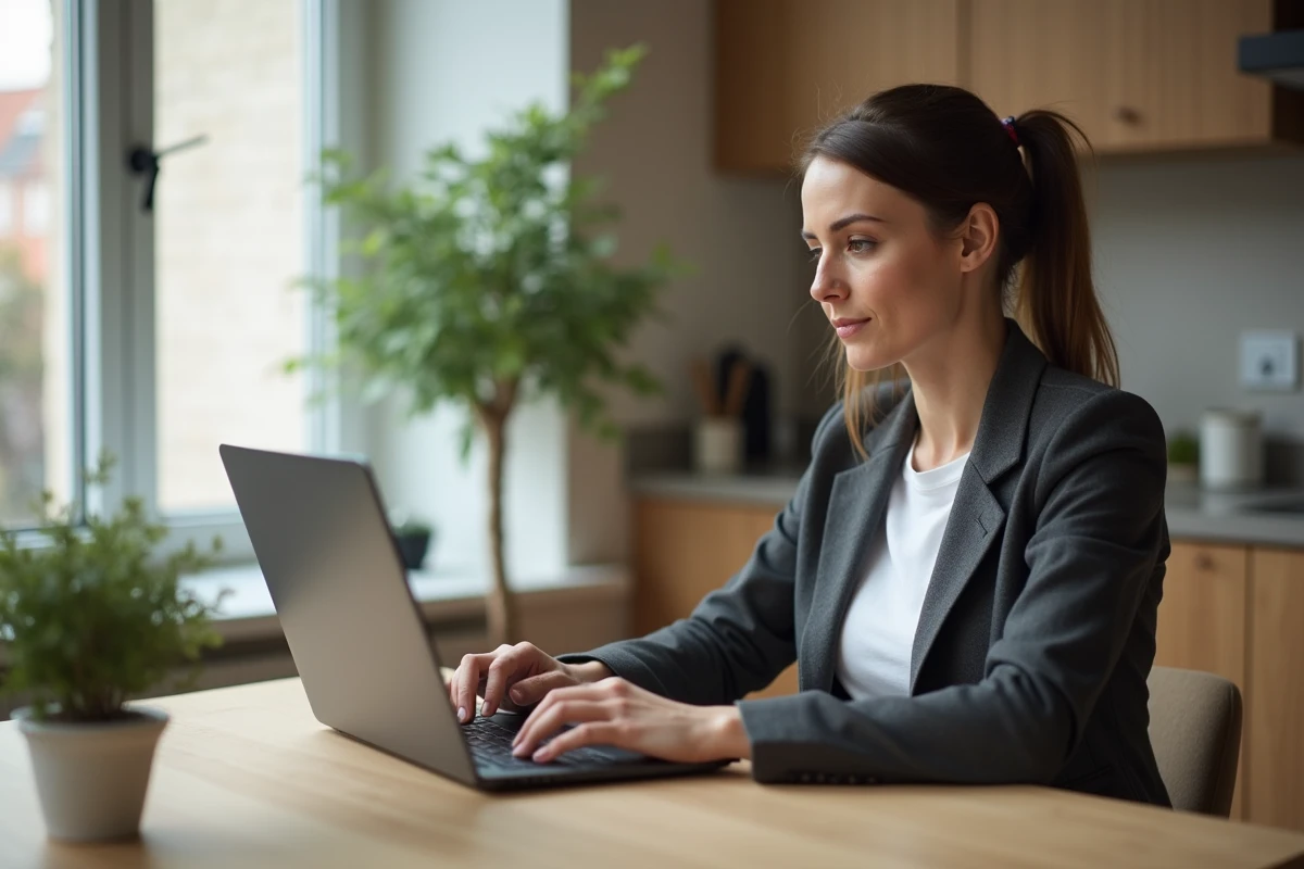 Femme entrepreneur utilisant une plateforme juridique en ligne comme Legalstart pour fermer son entreprise