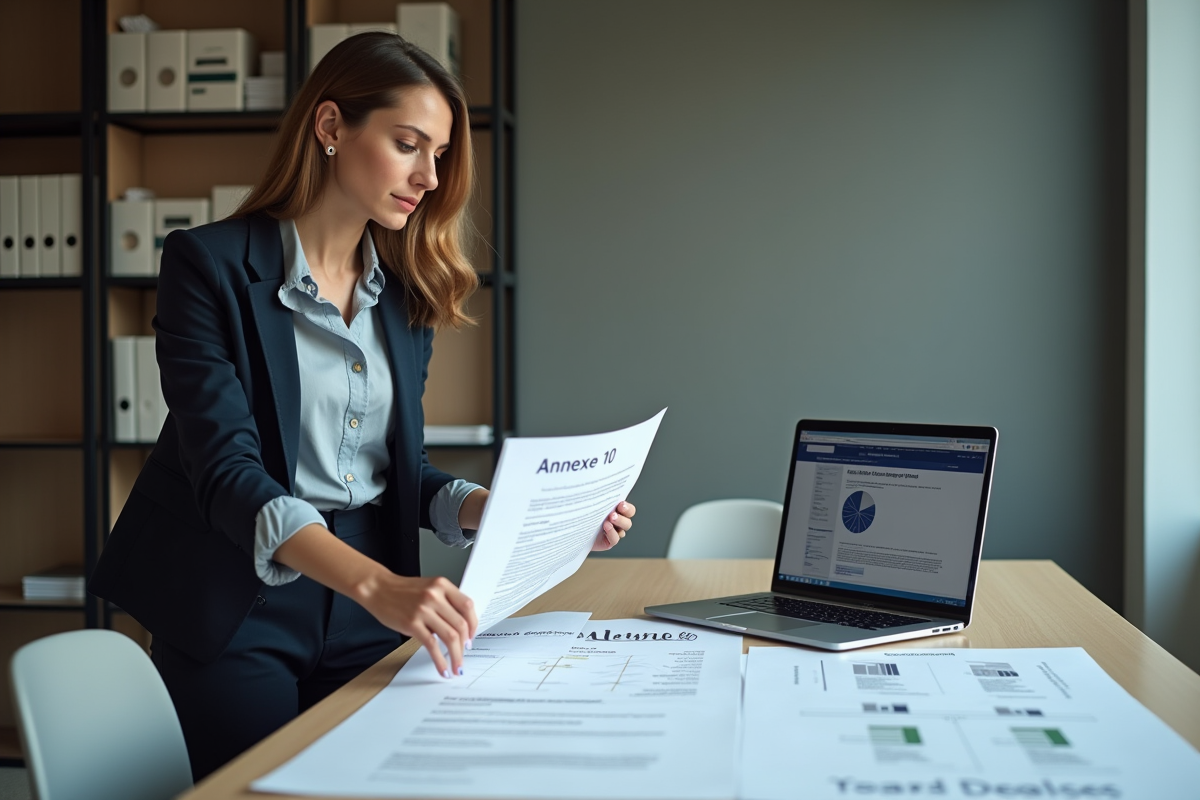 Jeune femme professionnelle expliquant une annexe lors d