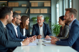 Groupe de professionnels en réunion de travail