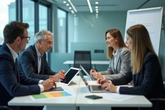 Groupe de professionnels en réunion dans un bureau moderne