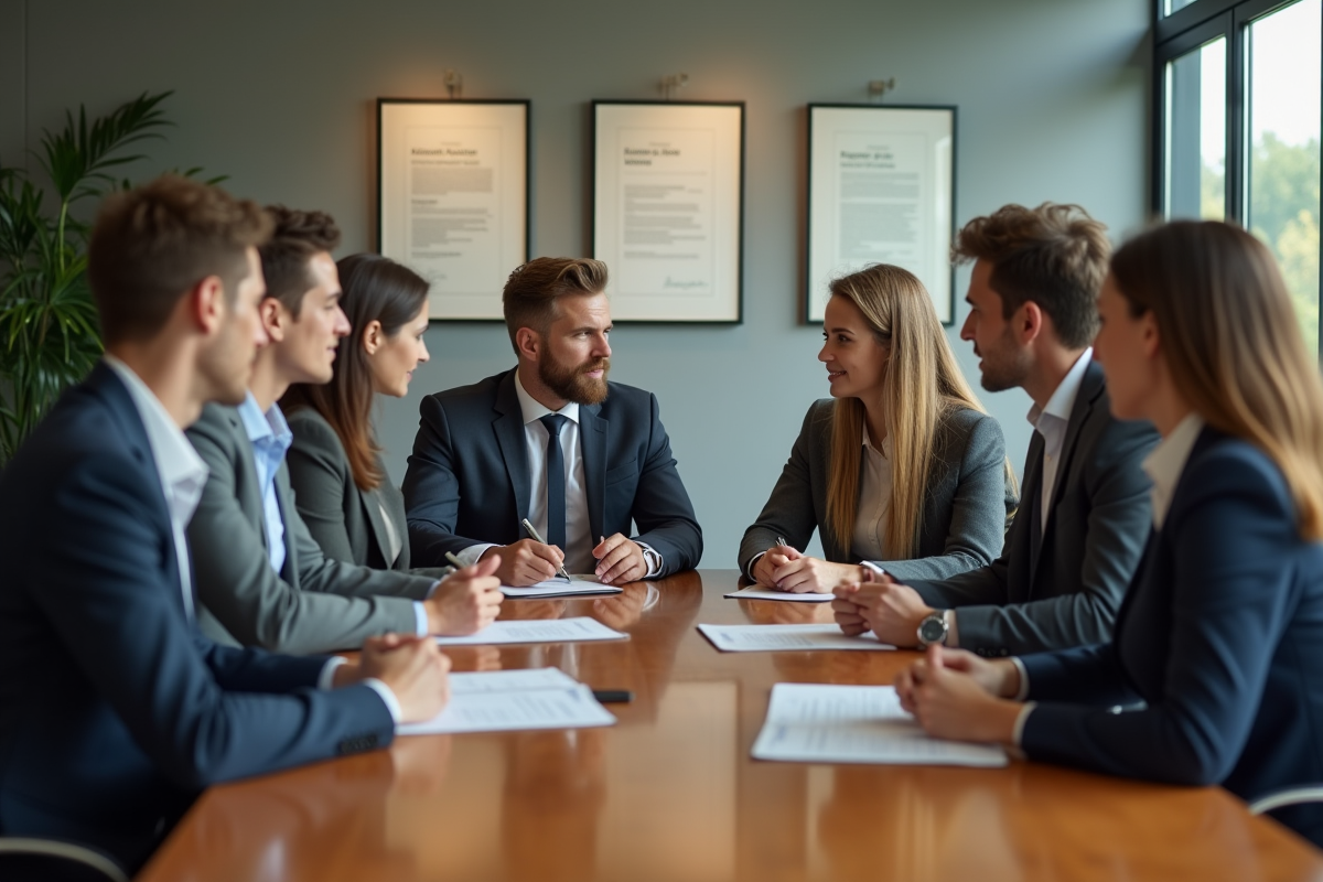 Groupe de professionnels en réunion de travail