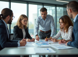 Groupe de professionnels en réunion de travail moderne