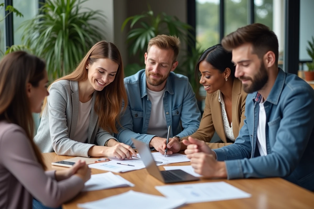 Groupe de professionnels en réunion dans un bureau moderne