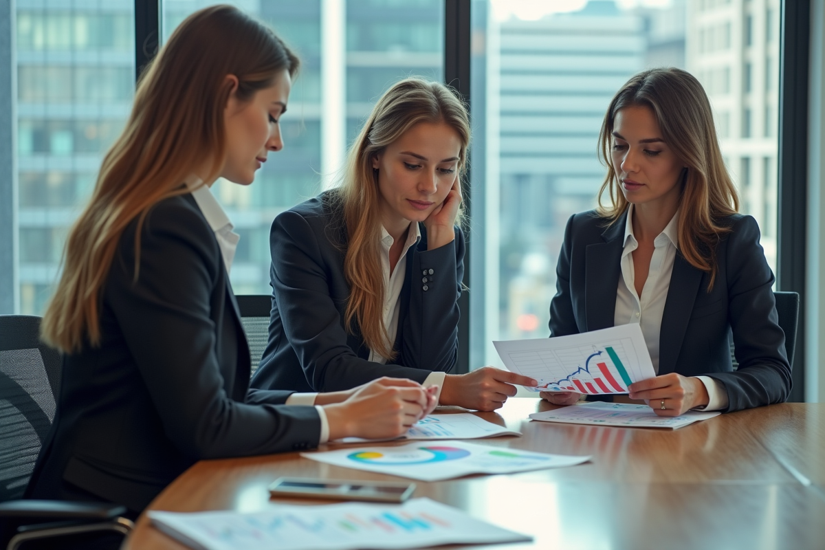 Groupe de professionnels analysant des graphiques de croissance