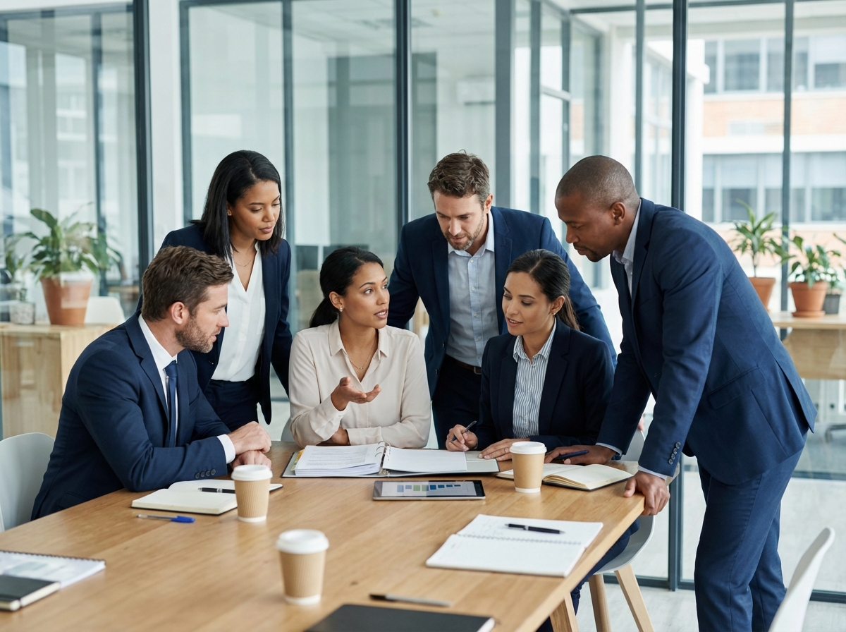 Groupe d'adultes en réunion d'affaires en entreprise