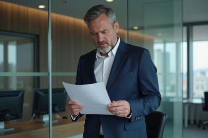 Homme d'affaires en costume dans un bureau moderne