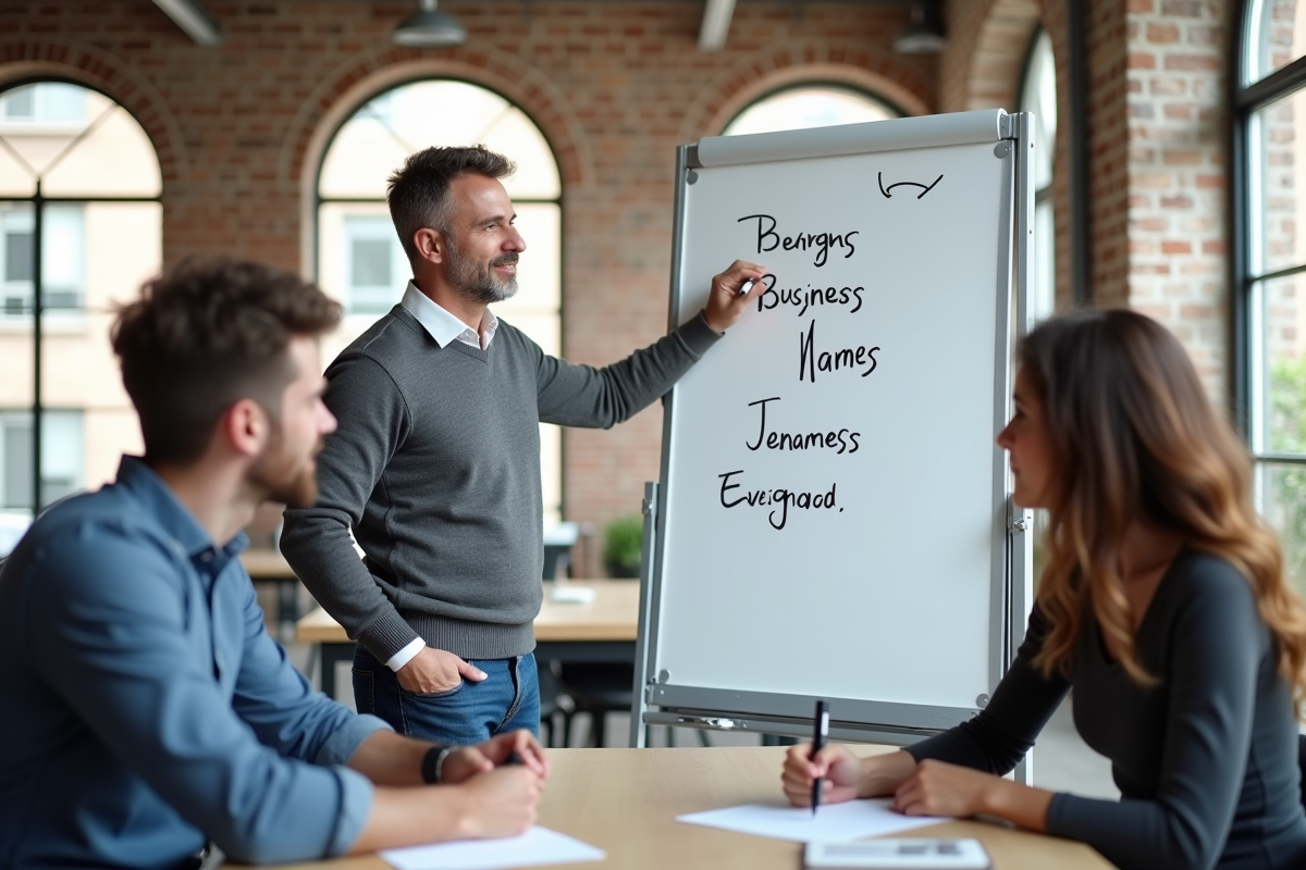 Homme en brainstorming avec équipe dans espace urbain
