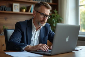 Homme d'âge moyen dans un bureau moderne sécurisé