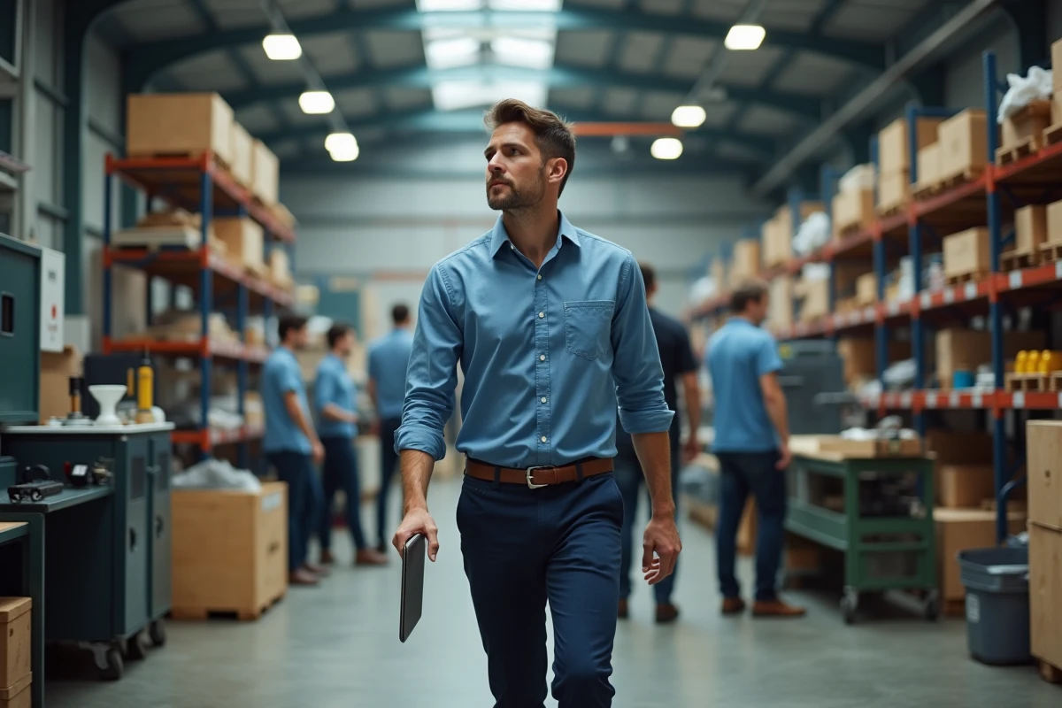 Homme daffaires dans une zone de production active