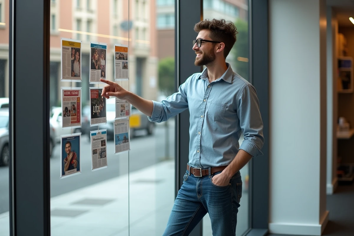 Jeune homme expliquant un tableau d