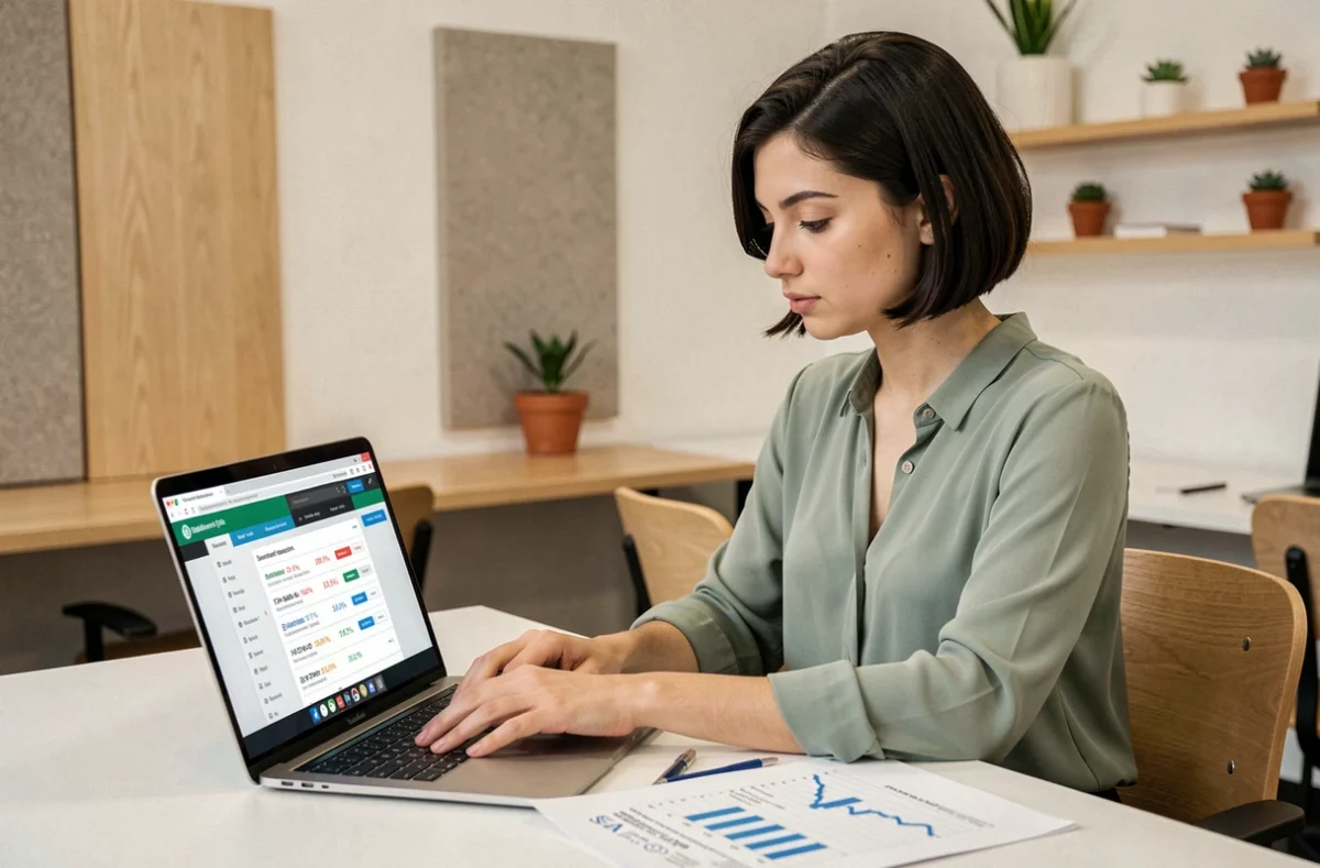 Consultante de l'agence Keyweo effectuant une analyse de mots-clés pour une campagne Google Ads