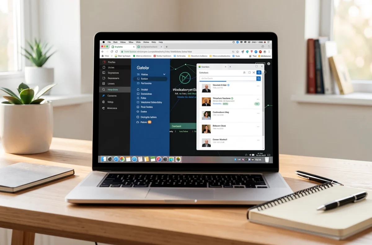 Ordinateur portable avec fenêtre de navigateur et application de visioconférence