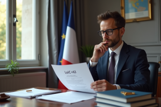 Personne lisant un document loi C 63 dans un bureau lumineux