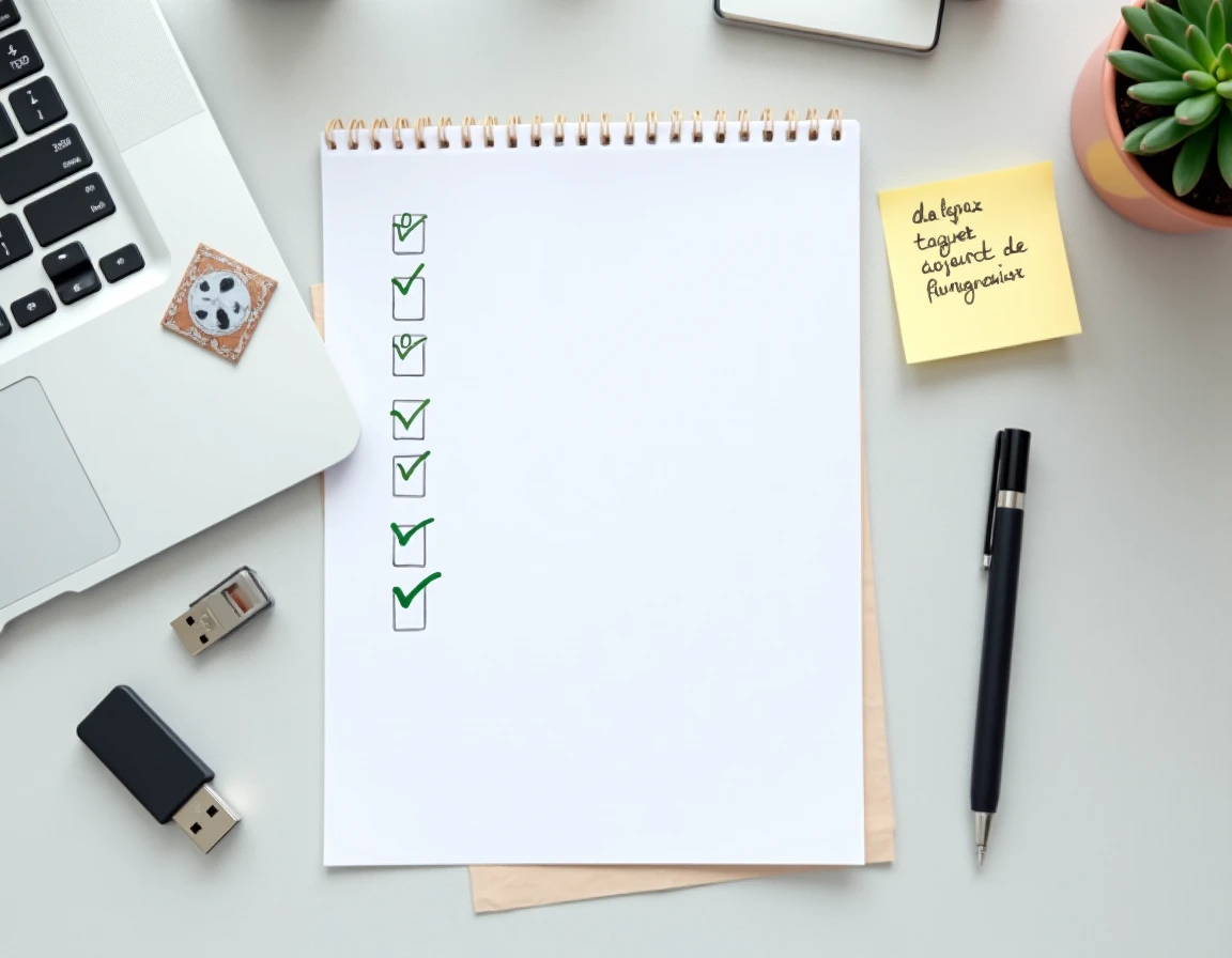 Checklist et pièces justificatives posées sur un bureau pour préparer un dossier Monidenum