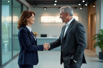 Poignée de main professionnelle entre deux partenaires lors d'un accord de sponsoring en entreprise