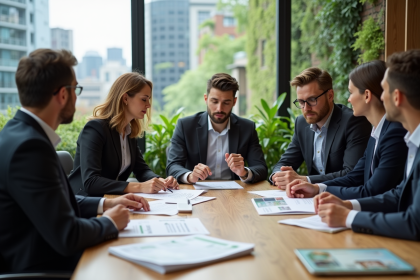 Groupe de professionnels lors d'une réunion sur la durabilite