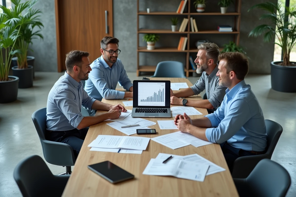 Groupe de collègues discutant autour d